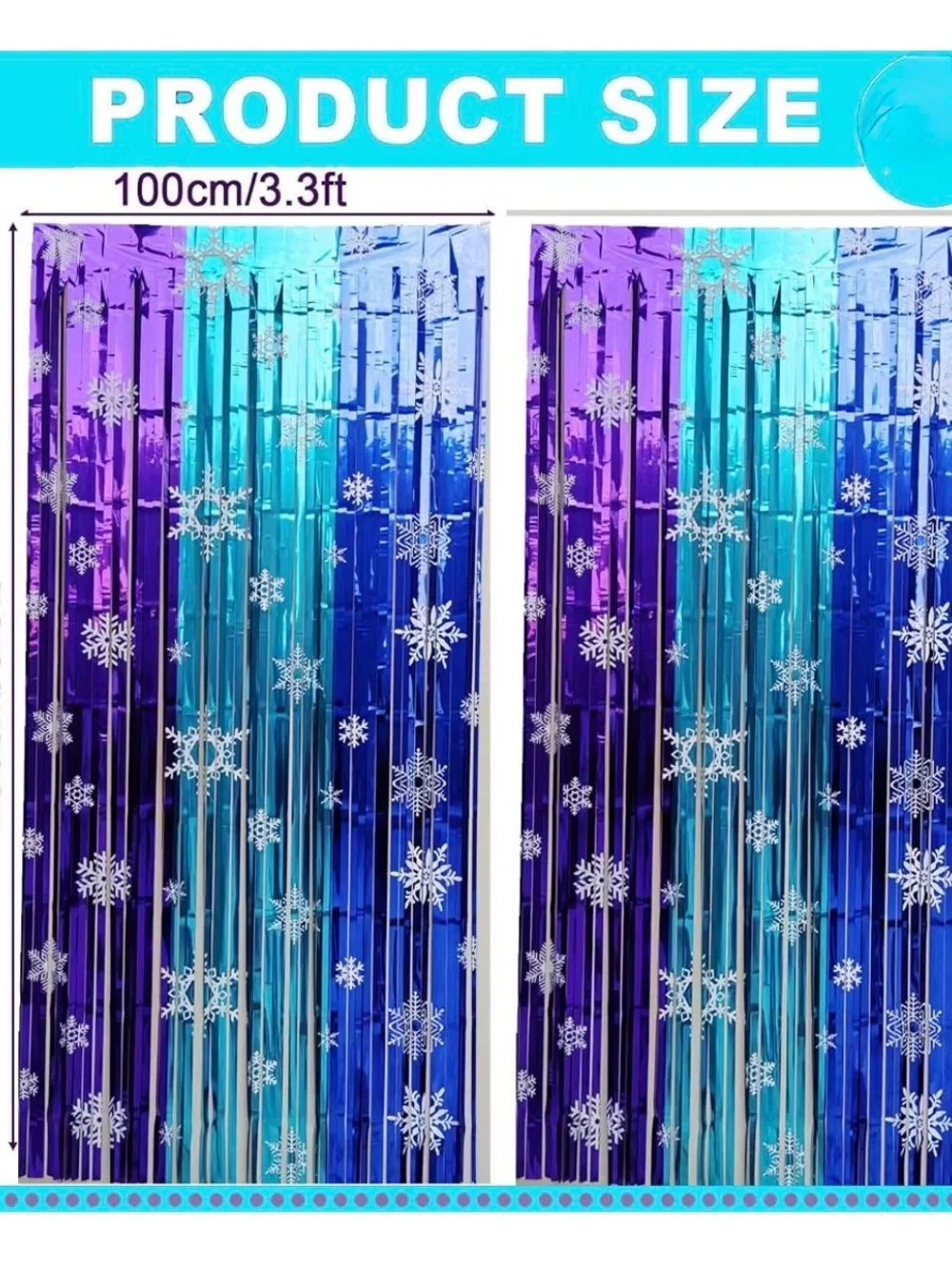 4 pack of Blue & Purple Birthday Photo Backdrop Foil Curtains Silver Snowflakes